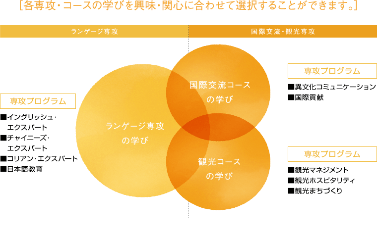 各専攻・コースの学びを興味・関心に合わせて選択することができます。