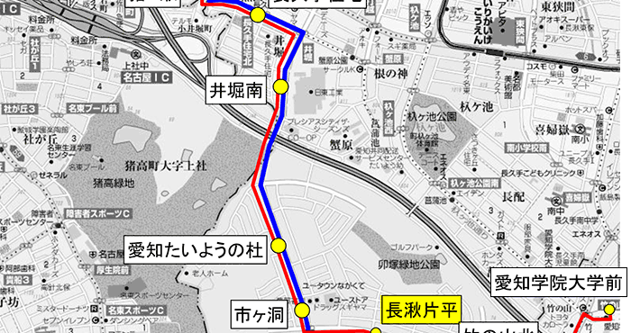 名鉄バス愛知淑徳大学線 運行ルート 愛知淑徳大学