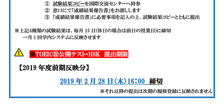 学外で受験した語学試験の結果（スコア）提出について